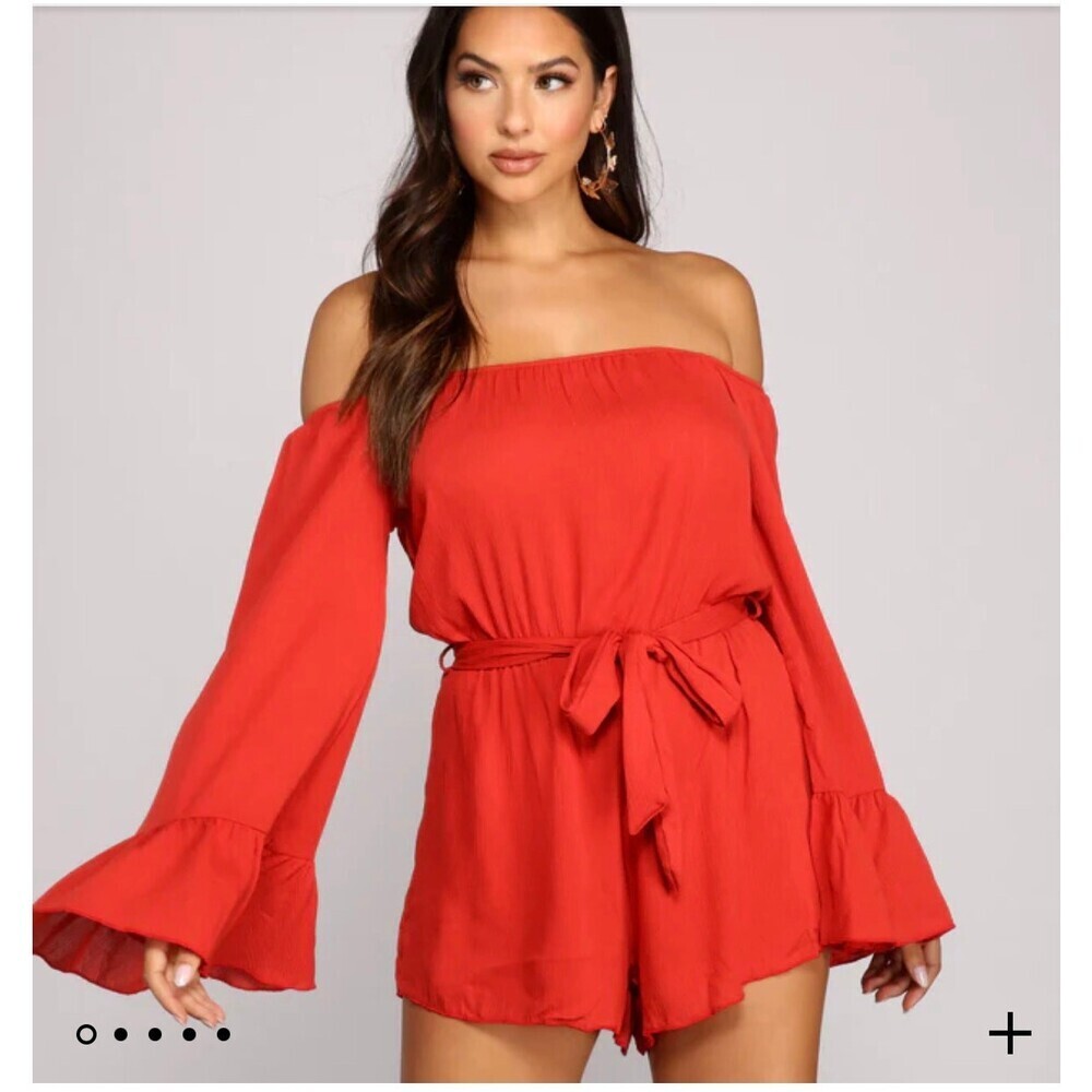 Windsor romper jumper one piece burnt Orange crinkle material bell sleeve SZ M
